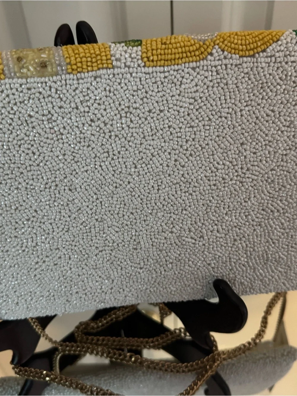 Antik Kraft Hand-Beaded Print Clutch Bag in Yellow and White